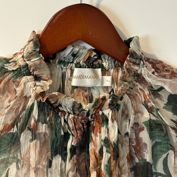 AUTHENTIC ZIMMERMANN ARCADIA RUFFLE SILK TOP IN FLORAL SIZE 2 US SIZE M SOLD OUT - Picture 10 of 13